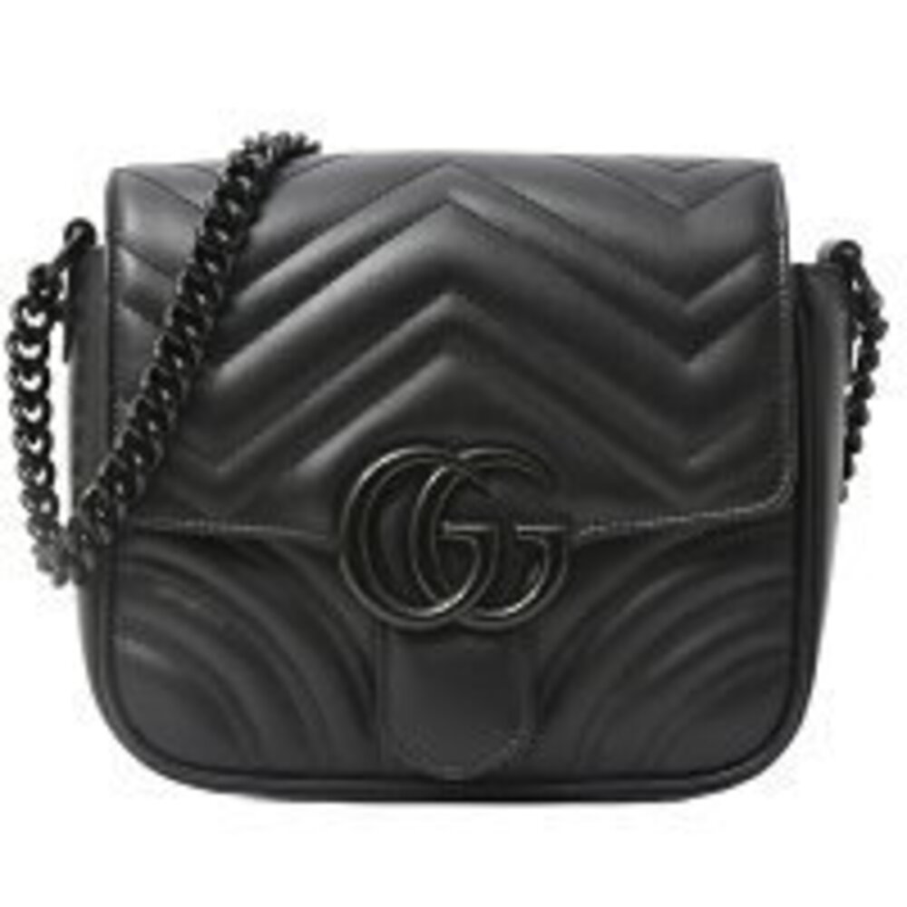 Gucci Quilted Shoulder Bag Chain Strap GG Marmont Leather Black